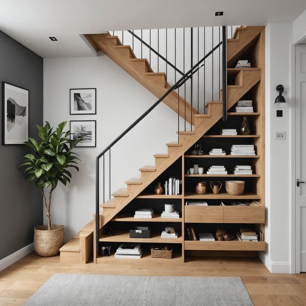 Comment aménager un espace de rangement sous un escalier droit?